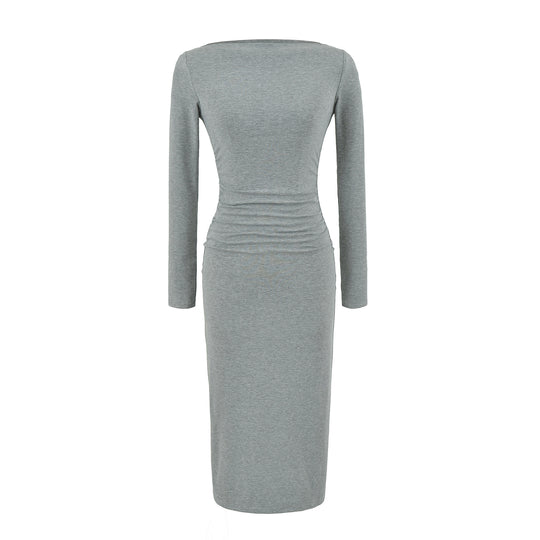 Damen Figurbetontes Midikleid mit Raffung und U-Boot-Ausschnitt Nord Taschen