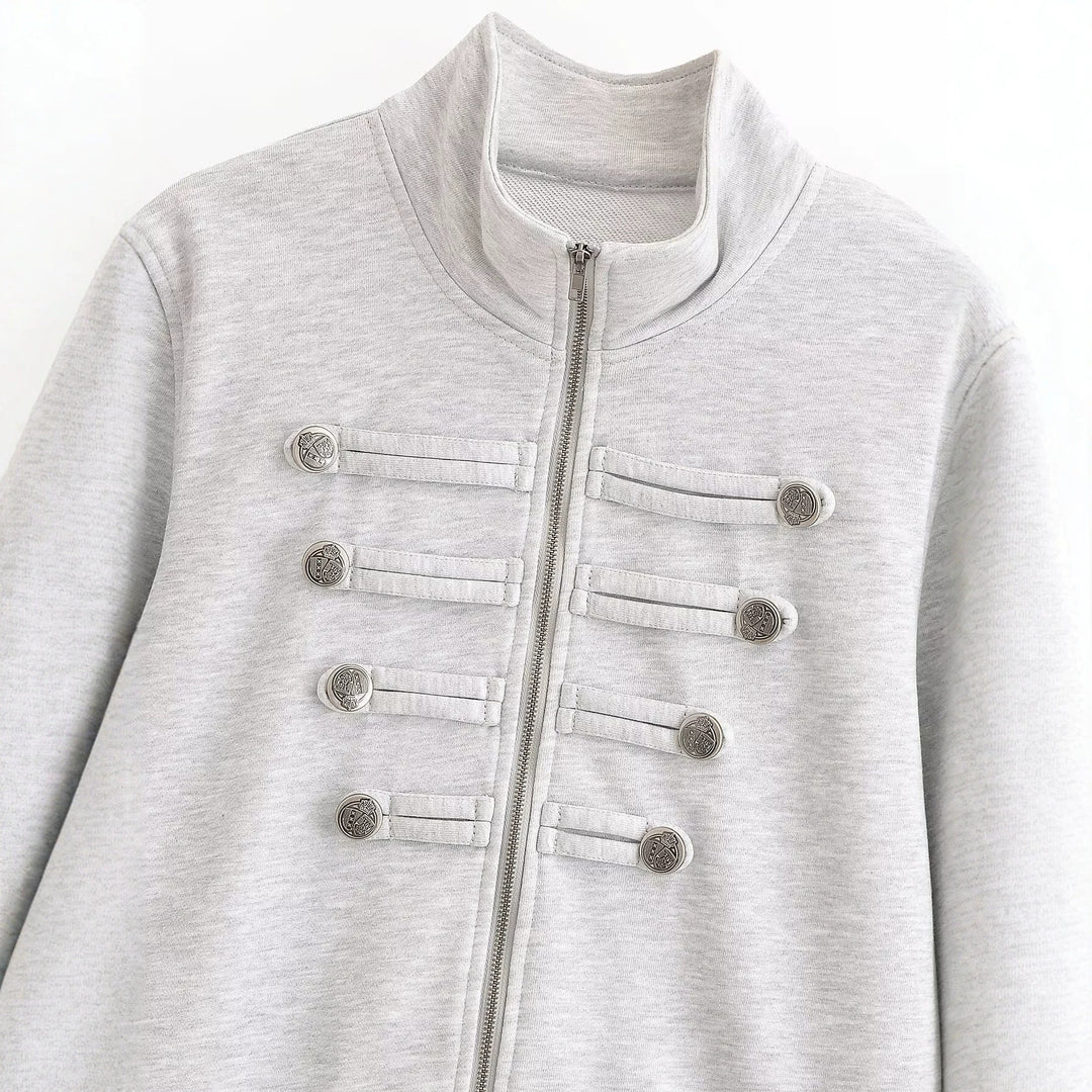 Damen Kurzjacke aus Sweat mit Stehkragen und dekorativer Military-Passe Nord Taschen