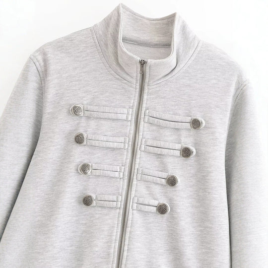 Damen Kurzjacke aus Sweat mit Stehkragen und dekorativer Military-Passe Nord Taschen