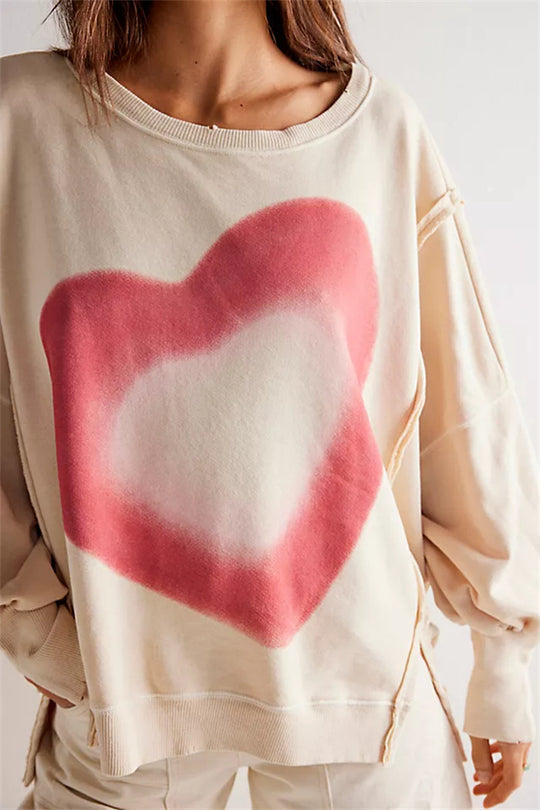 Damen oversized Sweatshirt mit Rüben-Print, ausgefransten Nahtakzenten und Daumenlochärmeln Nord Taschen