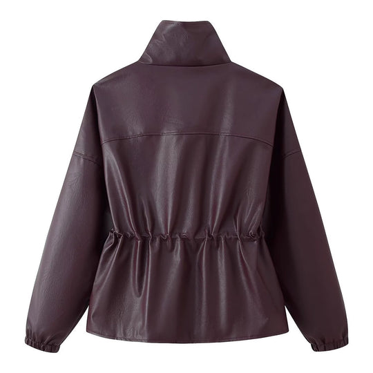 Damen Kunstleder-Parka mit Stehkragen, Taillenzug und aufgesetzten Klappentaschen Nord Taschen
