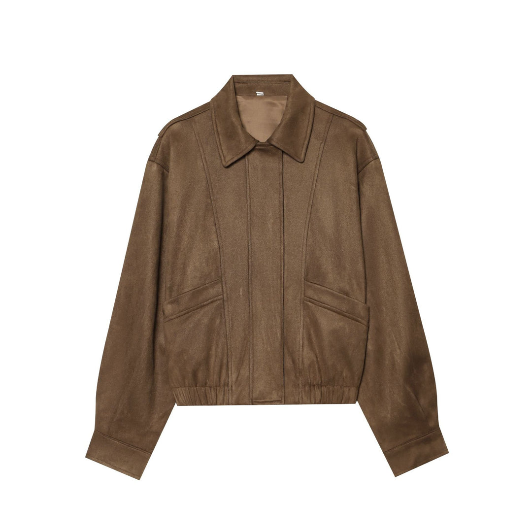 Damen Cropped Blousonjacke in Veloursoptik mit Hemdkragen, Pattentaschen und taillierendem Gummizug Nord Taschen