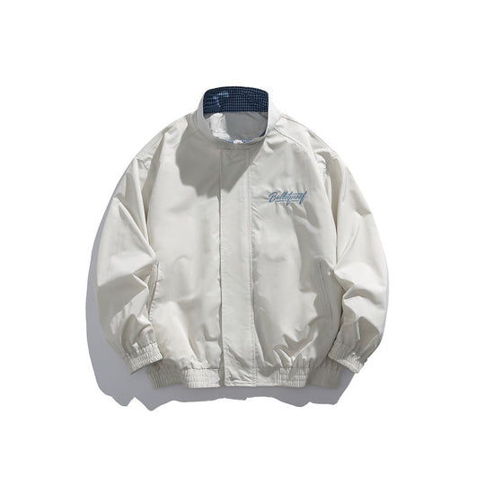 Unisex Leichte Boxy-Blousonjacke mit Stehkragen, elastischen Bündchen und gesticktem Brustdetail Nord Taschen