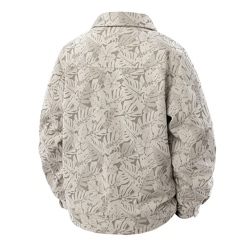 Herren Cord-Overshirt mit floralem Strukturprint, Brusttaschen und entspannter Passform Nord Taschen