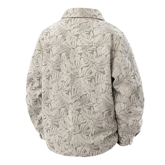 Herren Cord-Overshirt mit floralem Strukturprint, Brusttaschen und entspannter Passform Nord Taschen