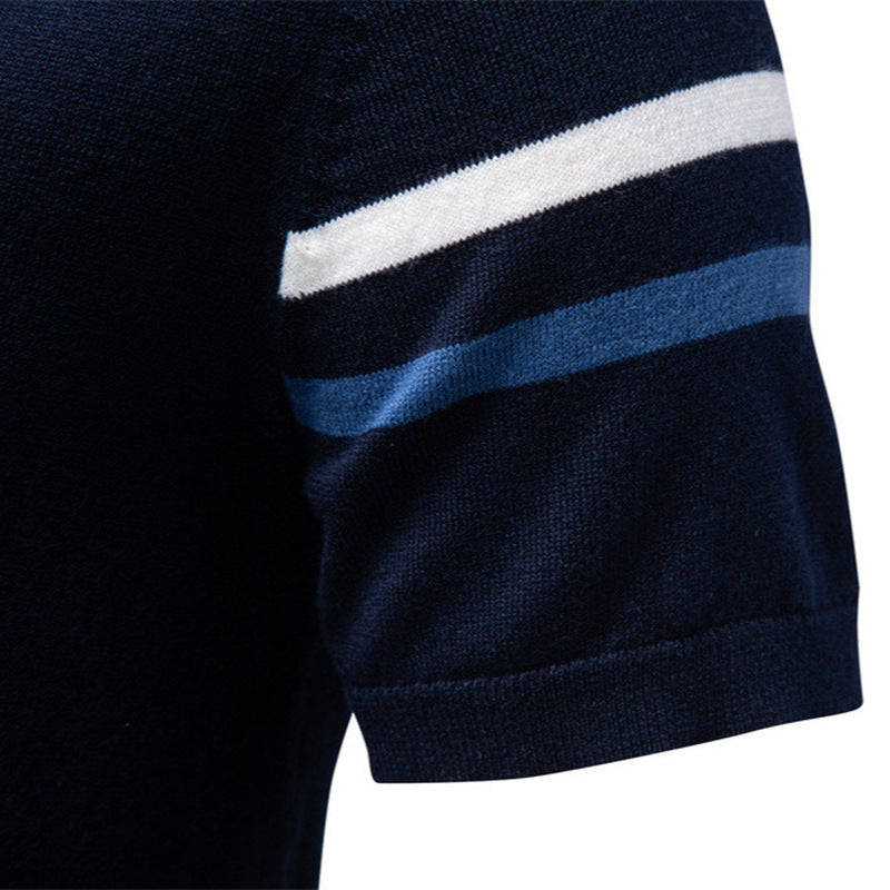 Herren nan feines Baumwollstrickshirt mit Rundhalsausschnitt kurzärmelig und kontrastierenden Ärmelstreifen Nord Taschen