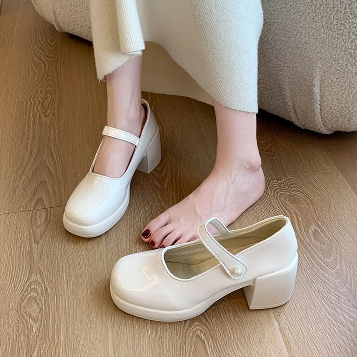 Damen elegante Mary Jane Schuhe mit Perlenschnalle