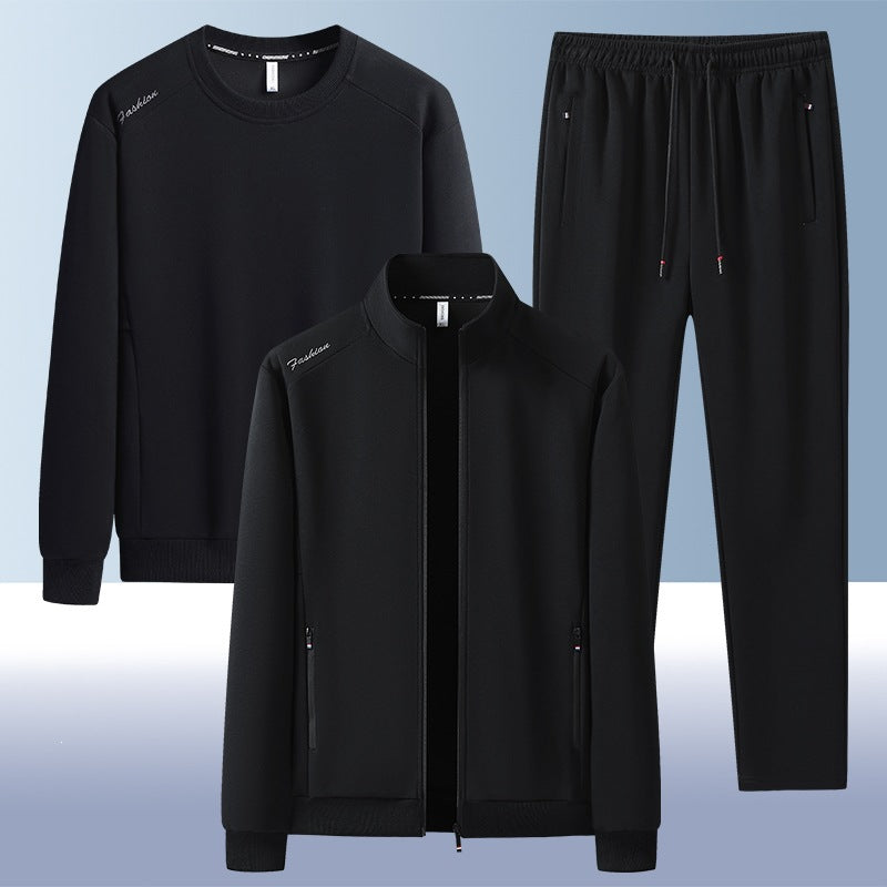 [Herren] Zweiteiliges Trainingsset mit Stehkragen-Zipjacke, Rundhals‑Sweatshirt und konisch geschnittener Jogginghose aus atmungsaktivem Fleece Nord Taschen