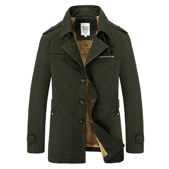 Herren militärisch inspirierter Kurzmantel mit Teddyfleece‑Innenlage und Reißverschluss‑Brusttasche Nord Taschen