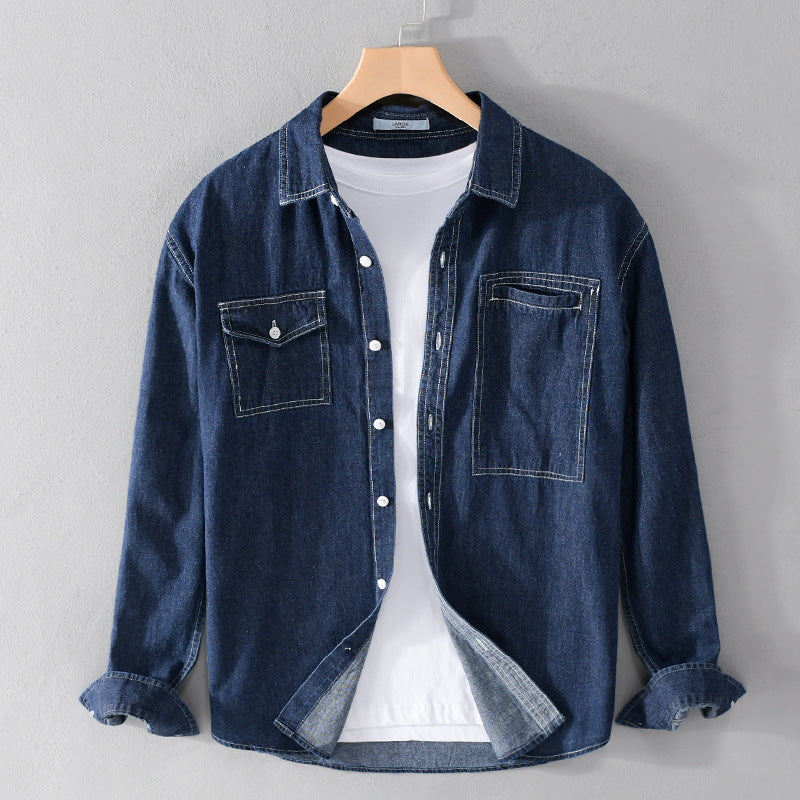 Herren Jeans-Overshirt im Worker-Stil mit doppelten Brusttaschen und kontrastierenden Ziernähten Nord Taschen