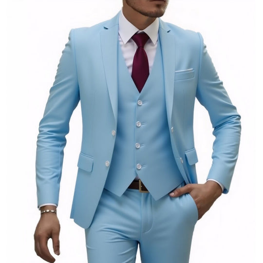Herren Eleganter taillierter dreiteiliger Anzug mit Weste und leichtem Stretch Nord Taschen
