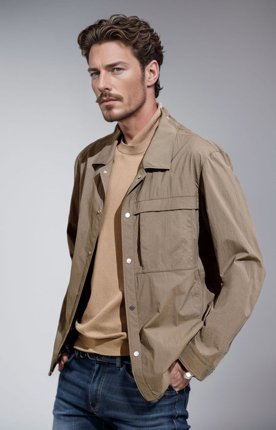 Herren Leichtes Utility-Overshirt mit Pattentaschen und Druckknopfleiste Nord Taschen