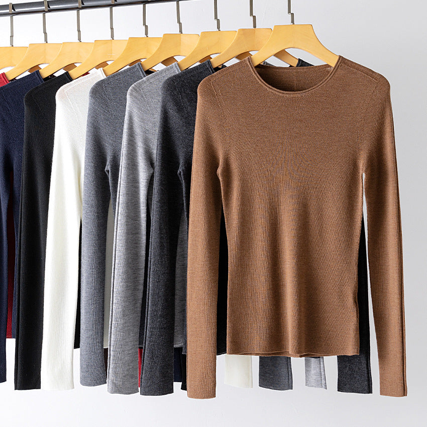 Damen Feiner Feinstrickpullover mit Rundhalsausschnitt und figurnaher Silhouette Nord Taschen