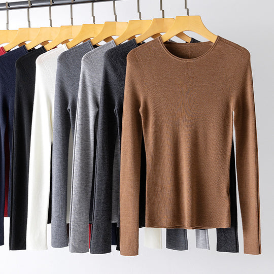 Damen Feiner Feinstrickpullover mit Rundhalsausschnitt und figurnaher Silhouette Nord Taschen