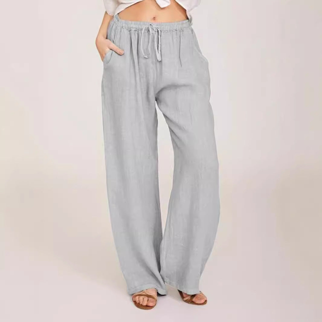 Damen Leinenhose mit weitem Bein und praktischen Seitentaschen