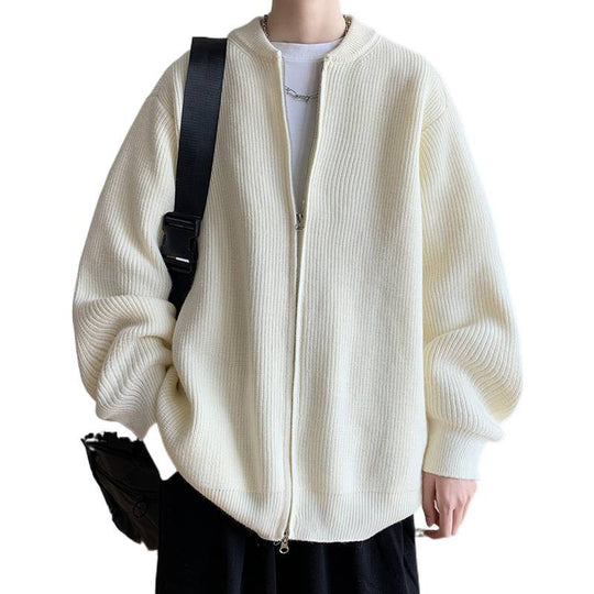 Unisex Oversize-Rippstrick-Cardigan mit Zwei-Wege-Reißverschluss und minimalem Stehkragen Nord Taschen