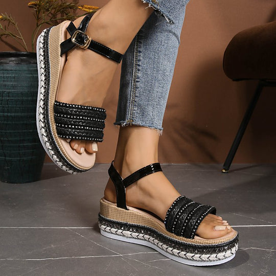 Damen Wedge-Sandaletten mit modischem Glitzer-Riemen und ergonomischem Fußbett Nord Taschen