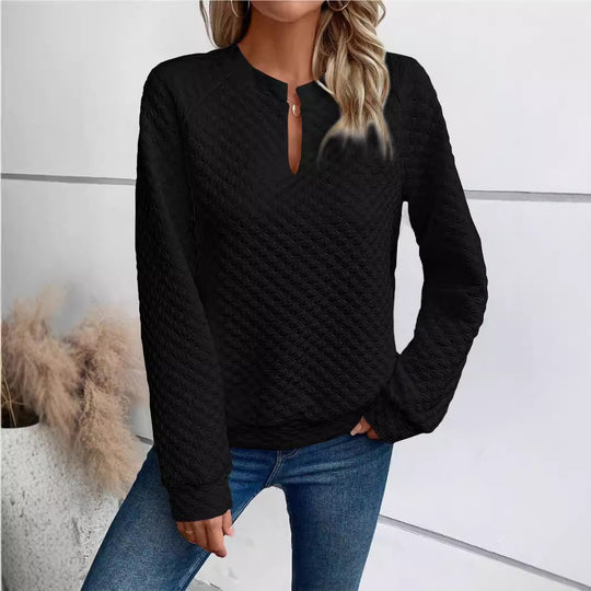 Damen Gesteppter Kuschel-Pullover mit Schlitzkragen Nord Taschen