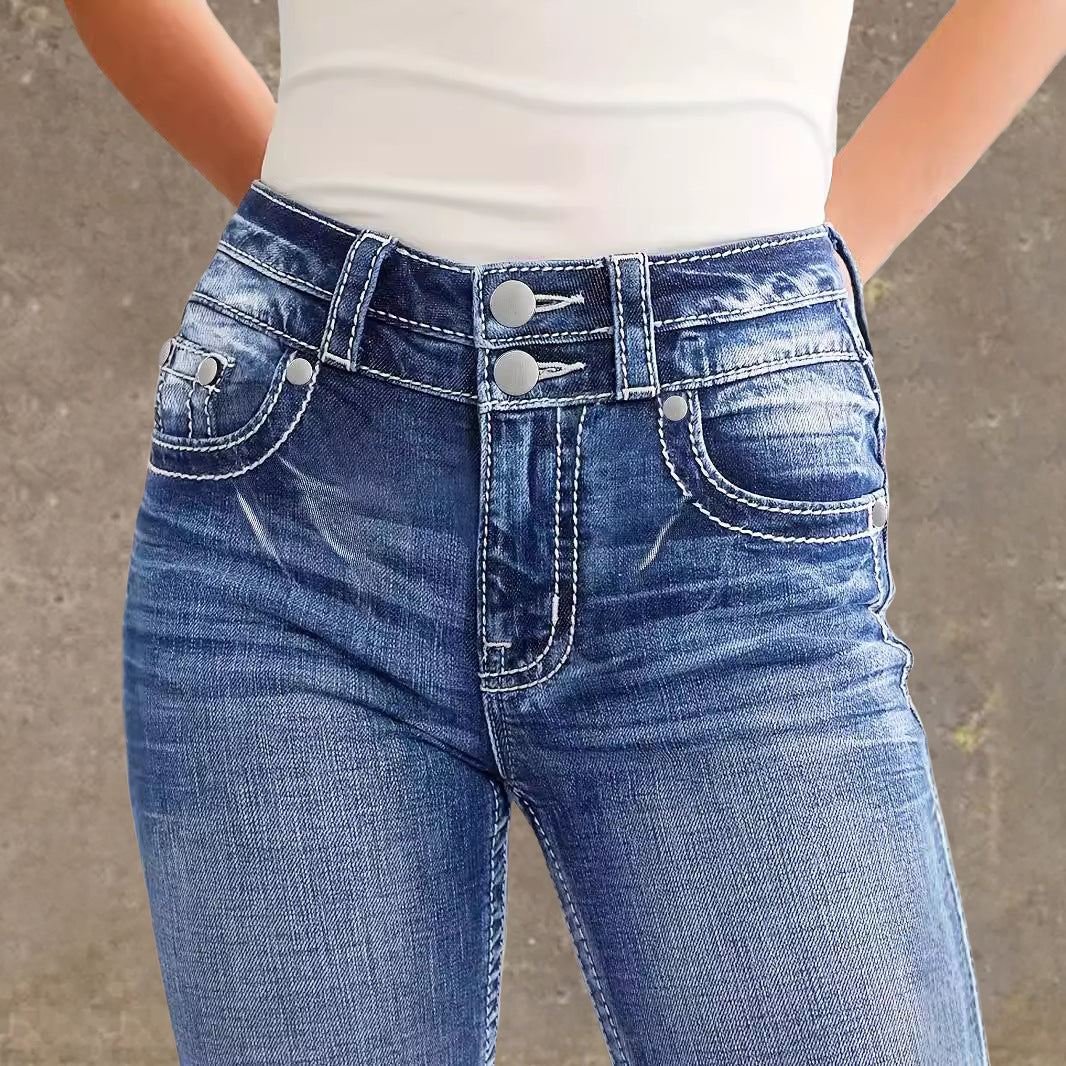 Damen Flared Jeans im Vintage-Stil mit hochgradigem Detail und raffinierten Stickereien