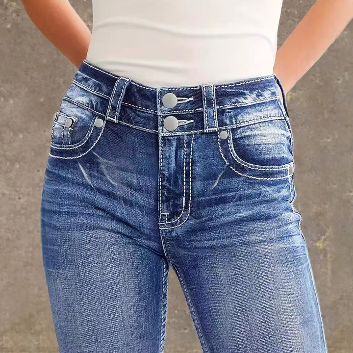 Damen Flared Jeans im Vintage-Stil mit hochgradigem Detail und raffinierten Stickereien
