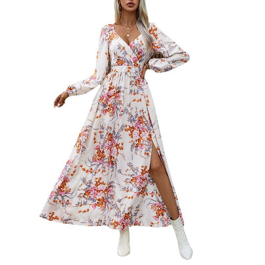 Damen Maxikleid mit Wickeloptik, V-Ausschnitt, Taillenraffung & seitlichem Beinschlitz Nord Taschen