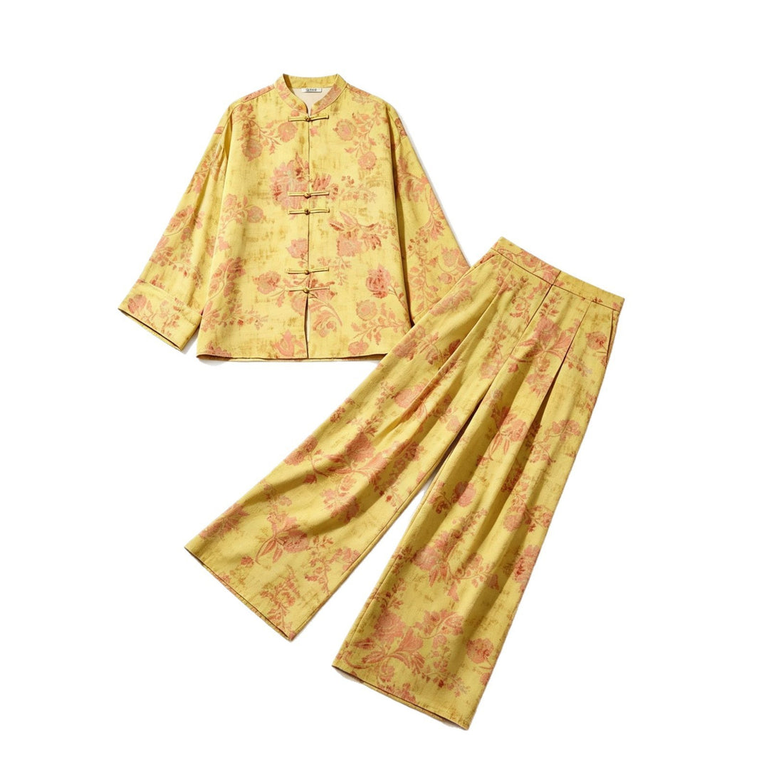 Damen Hochtaillierte Palazzo-Hose mit floralem Jacquardmuster Nord Taschen