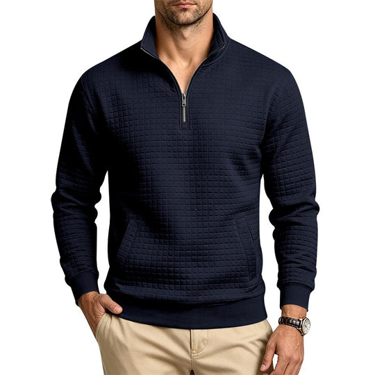 Herren Stehkragen-Sweatshirt mit Halbzip und gesteppter Waffelstruktur Nord Taschen