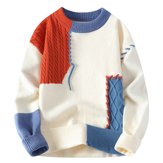 Unisex Patchwork-Strickpullover mit Zopfmuster-Applikationen und Rippabschlüssen Nord Taschen