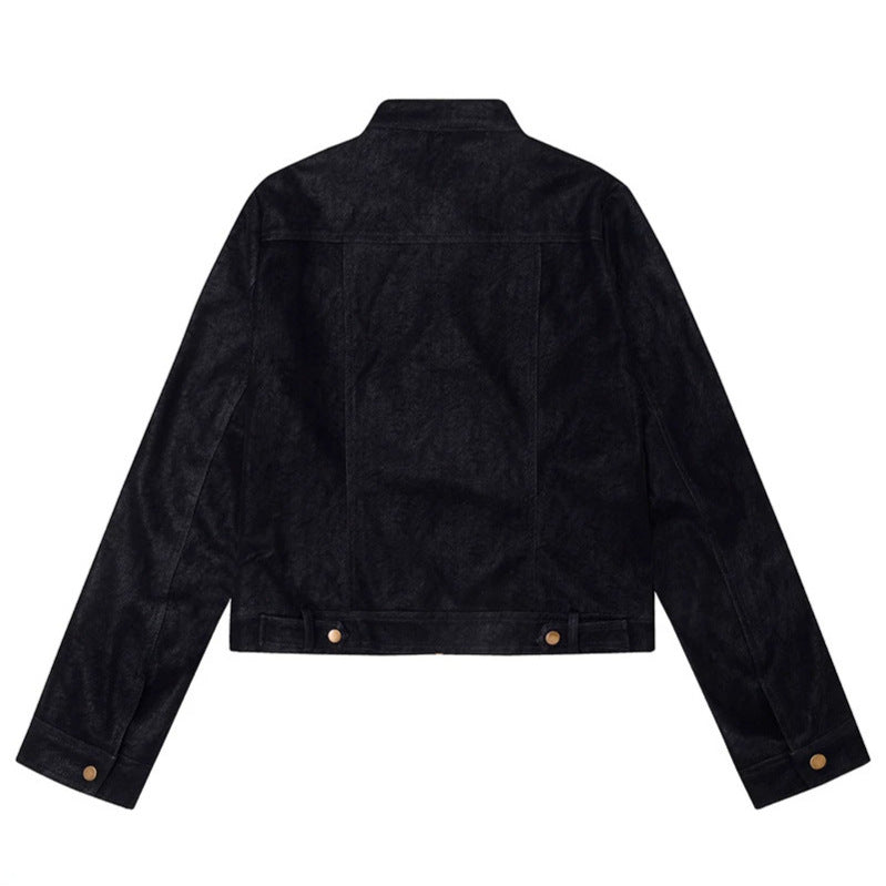 Damen Kurz geschnittene Kunstlederjacke im Vintage-Moto-Stil Nord Taschen