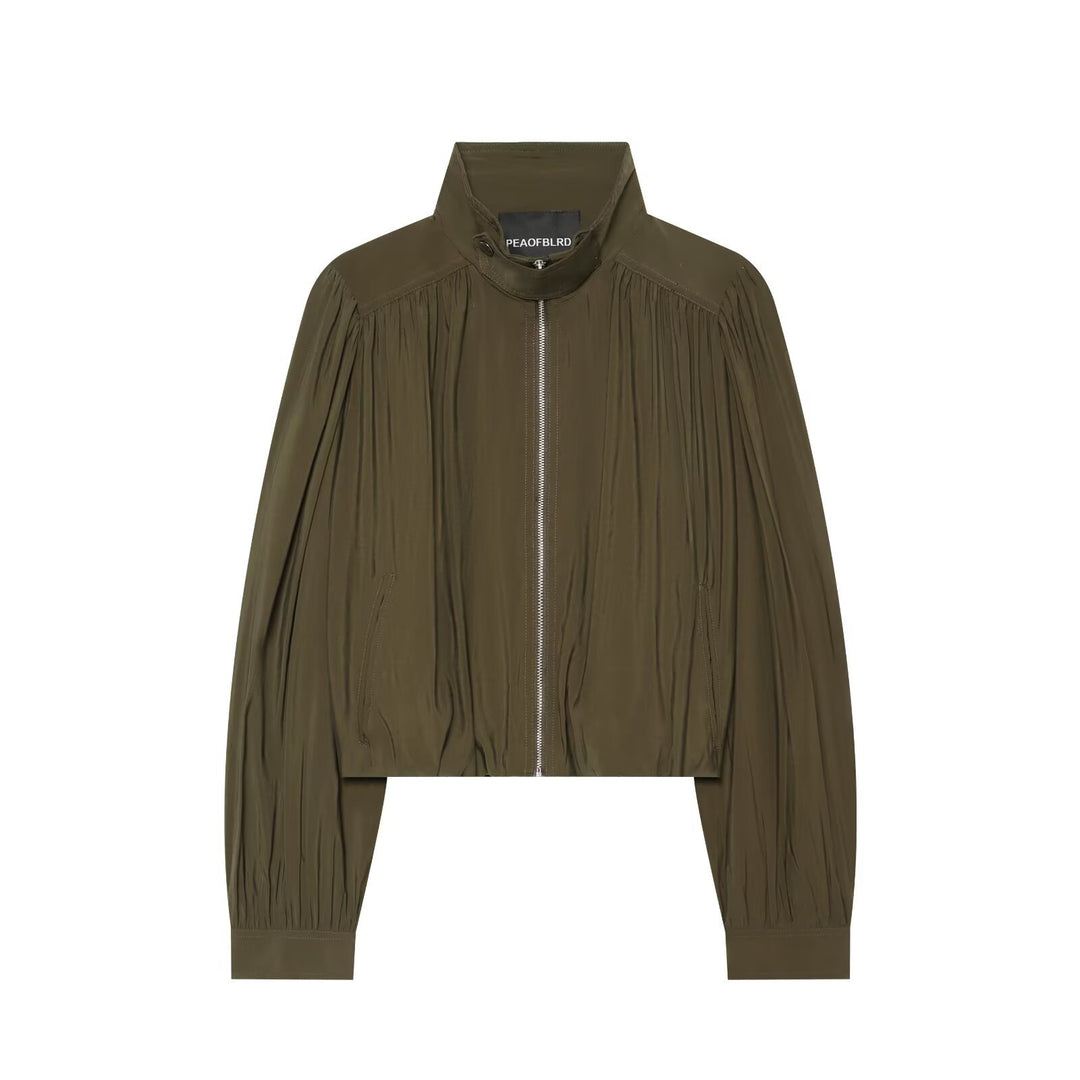 Damen Zweiteiliges Ensemble aus plissiertem Cropped-Blouson mit Stehkragen und weiter Cargo-Hose Nord Taschen