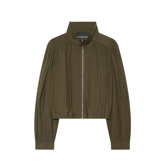 Damen Zweiteiliges Ensemble aus plissiertem Cropped-Blouson mit Stehkragen und weiter Cargo-Hose Nord Taschen