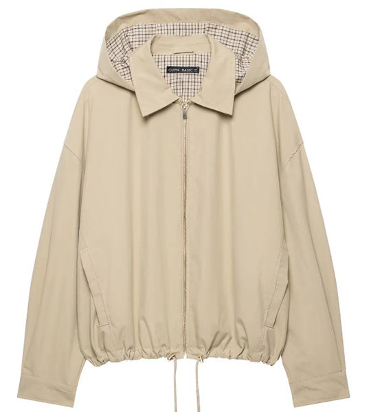 Damen Leichte Kapuzenjacke im Boxy‑Schnitt mit Kordelzug und Karofutter Nord Taschen
