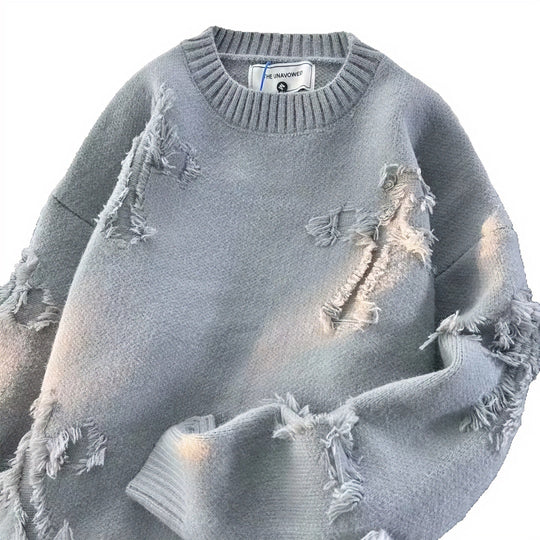 Unisex Oversized Strickpullover mit Destroy-Details und Rundhalsausschnitt Nord Taschen