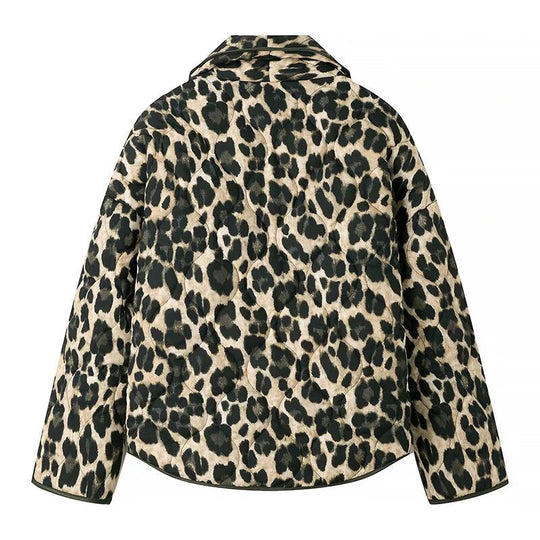 Damen Kurzjacke mit Leopardenprint, kastiger Silhouette und Schalkragen Nord Taschen