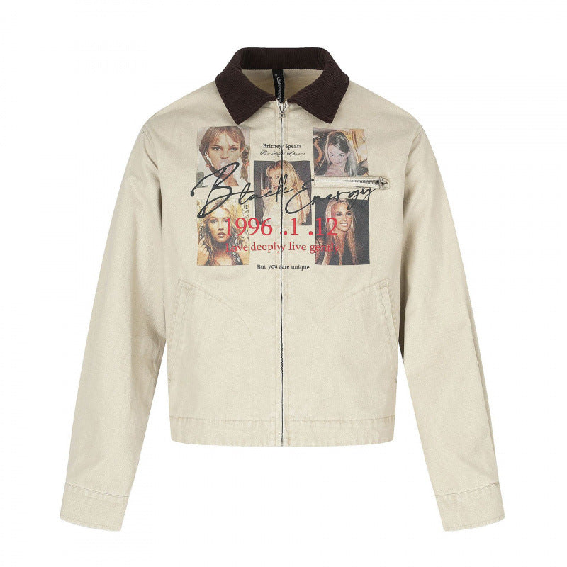 Herren Kurz geschnittene Canvas-Bomberjacke mit Cordkragen und großflächigem Fotocollage‑Print Nord Taschen