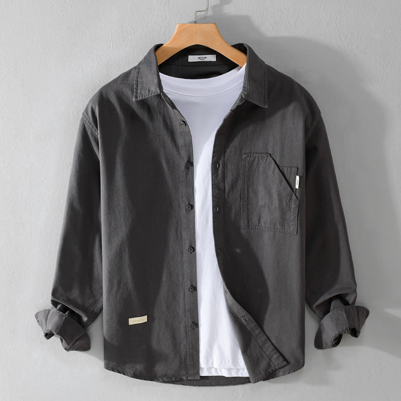 Herren Leichtes strukturiertes Baumwoll-Overshirt mit Brusttasche und entspannter Passform Nord Taschen