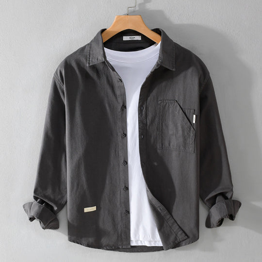 Herren Leichtes strukturiertes Baumwoll-Overshirt mit Brusttasche und entspannter Passform Nord Taschen
