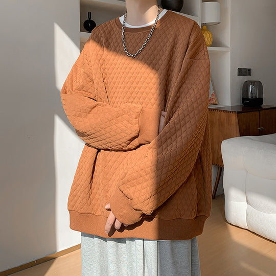 Herren Oversize-Quilt-Sweatshirt mit Rautenmuster und gerippten Bündchen Nord Taschen