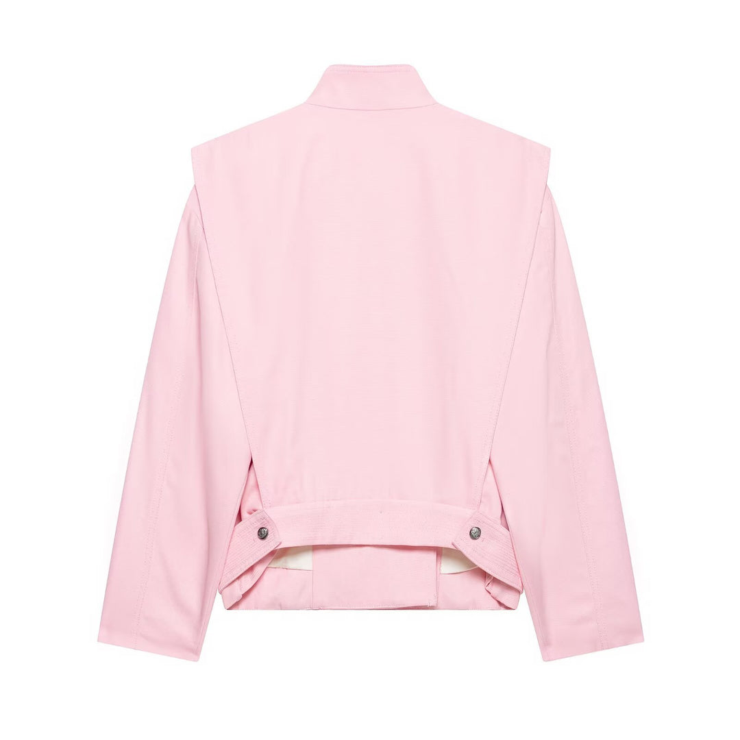 Damen 20+ taillierte Cropped Blousonjacke mit Stehkragen und asymmetrischer Druckknopfleiste Nord Taschen