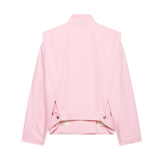 Damen 20+ taillierte Cropped Blousonjacke mit Stehkragen und asymmetrischer Druckknopfleiste Nord Taschen