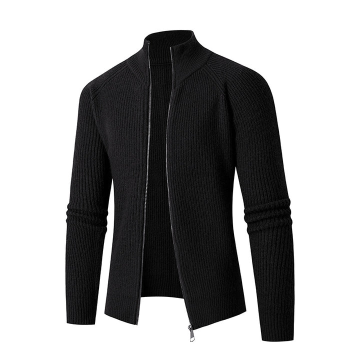 Herren schlanker Zip-Cardigan aus Merino-Mix mit Rippstruktur und Raglanärmeln Nord Taschen