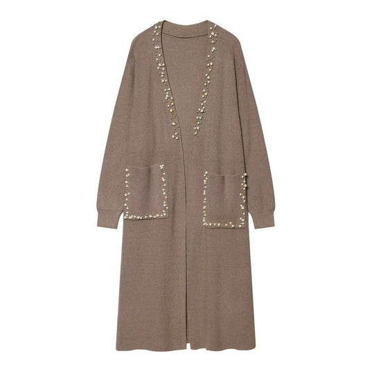 Damen langer Strickcardigan mit Perlenverzierung Nord Taschen