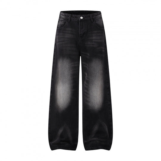 Damen Weite Highwaist-Jeanshose im Balloon-Schnitt mit Used‑Effekt und elastischem Saum Nord Taschen