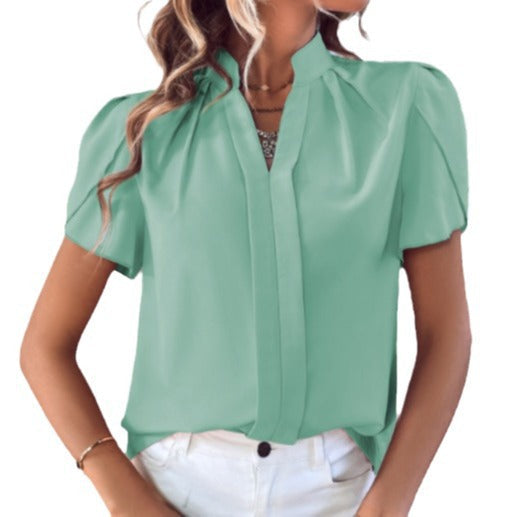 Damen Elegante Bluse mit modischen Puffärmeln und V-Ausschnitt Nord Taschen