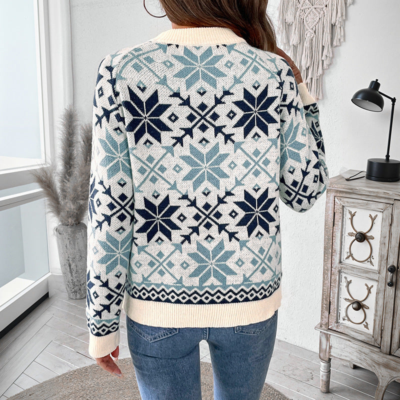 Damen Gemusterter Pullover Nord Taschen