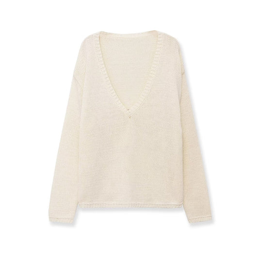 Damen Oversize V-Ausschnitt Grobstrickpullover Nord Taschen