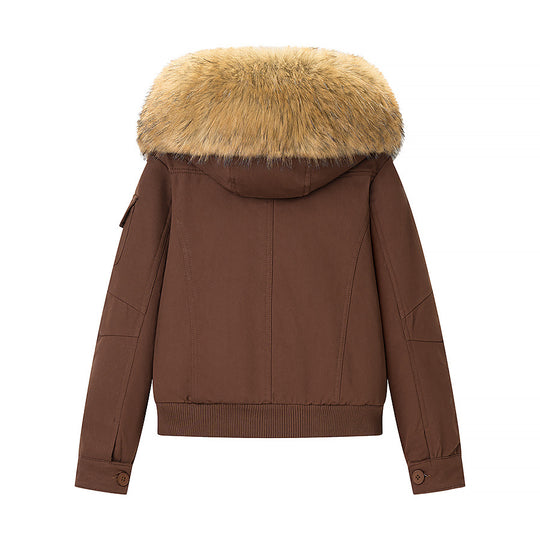 Damen Kuschelige Bomberjacke mit Kunstfell-Kapuze und Teddy-Futter Nord Taschen