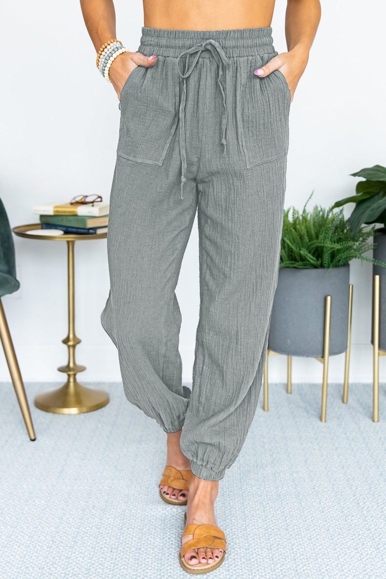 Damen Leichte Leinen-Joggerhose mit Tunnelzug, aufgesetzten Taschen und elastischen Bündchen Nord Taschen