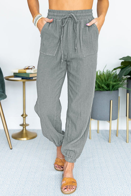 Damen Leichte Leinen-Joggerhose mit Tunnelzug, aufgesetzten Taschen und elastischen Bündchen Nord Taschen