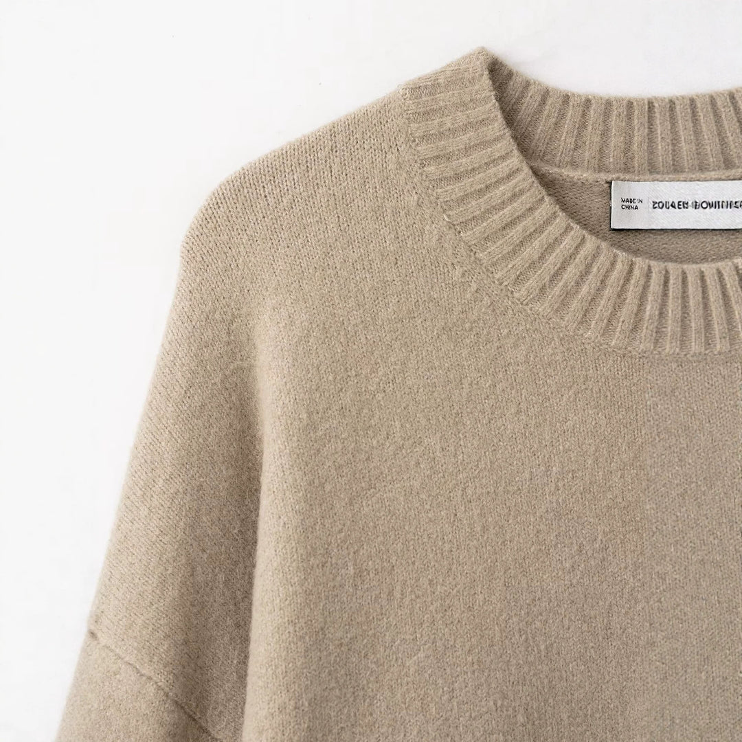 Damen Feiner Oversize-Pullover mit Rundhals und verlängerten Rippbündchen Nord Taschen